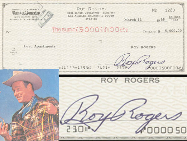 Roy Rogers signed Check